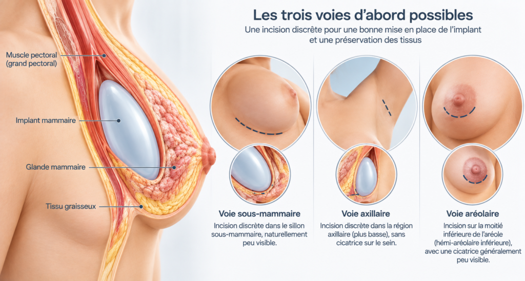 Différentes voies d'abord pour les implants