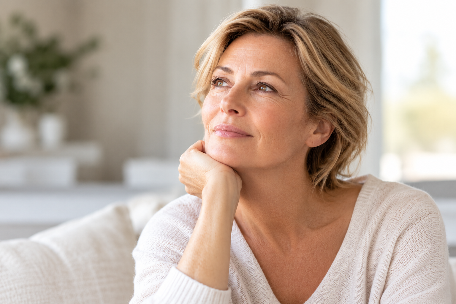 Femme envisageant un lifting cervico-facial