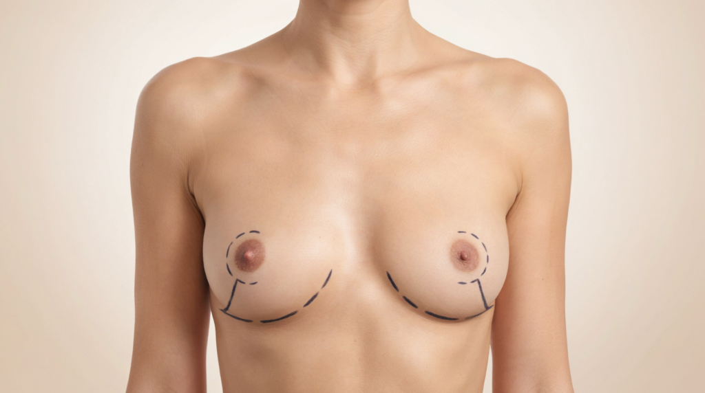 Femme illustrant un lifting mammaire pour corriger une ptose mammaire