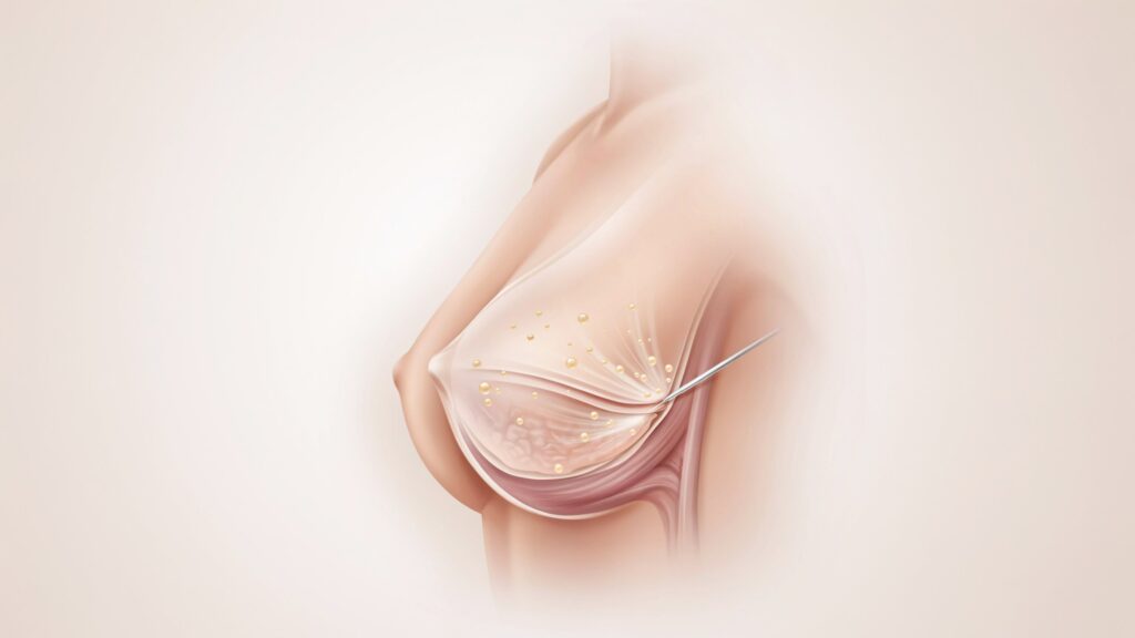 Schéma du lipofilling mammaire par injection de graisse autologue